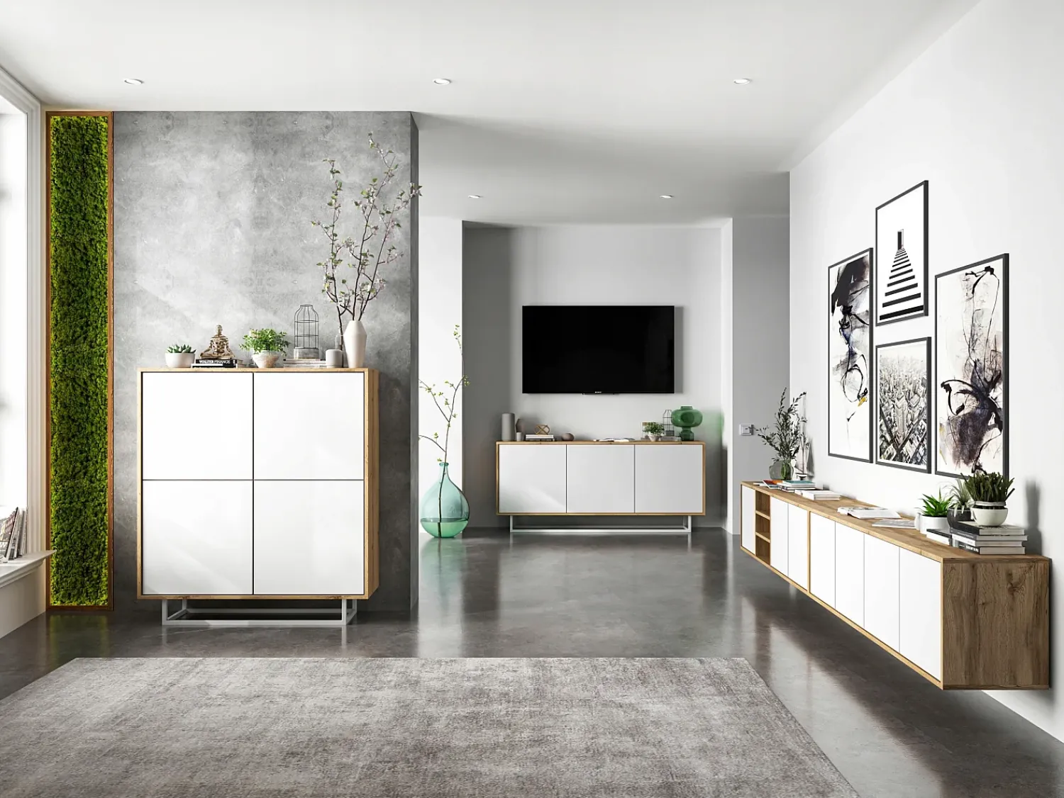 Móvel de TV com 3 portas e 1 nicho - estrutura carvalho wotan frentes fosco - 150 cm^ Móvel De Tv