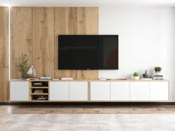 Móvel de TV com 3 portas e 1 nicho - estrutura carvalho wotan frentes fosco - 150 cm^ Móvel De Tv