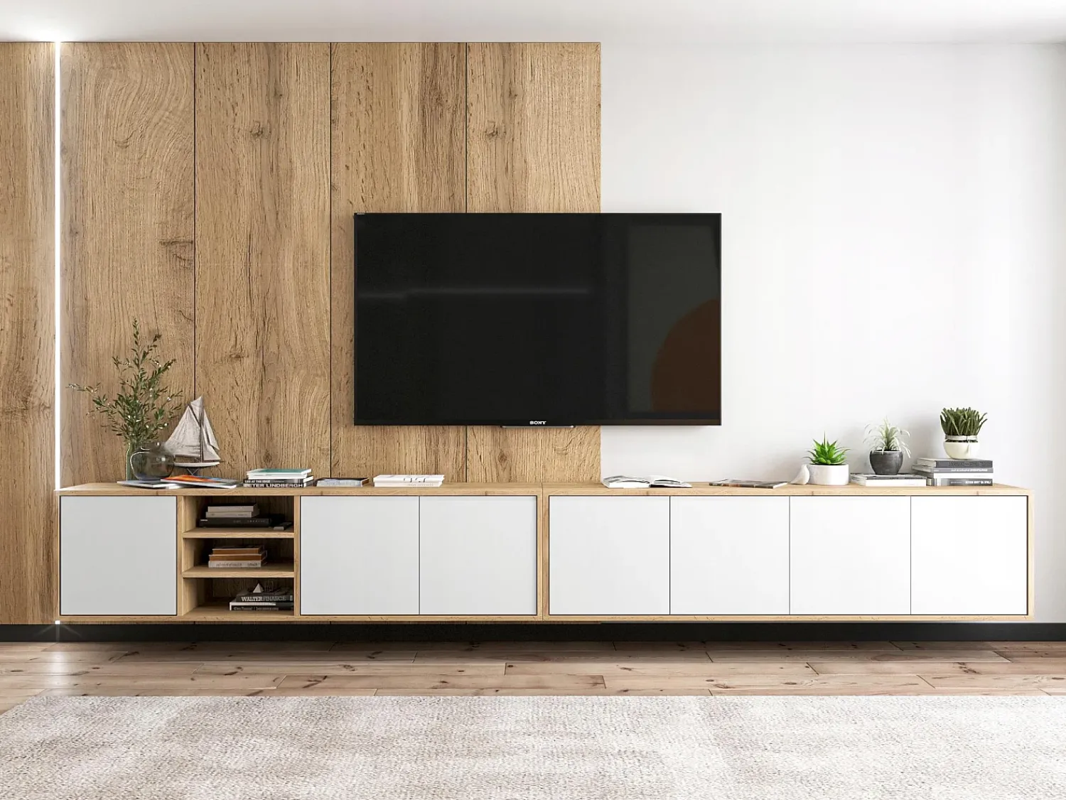 Móvel de TV com 3 portas e 1 nicho - estrutura carvalho wotan frentes fosco - 150 cm^ Móvel De Tv