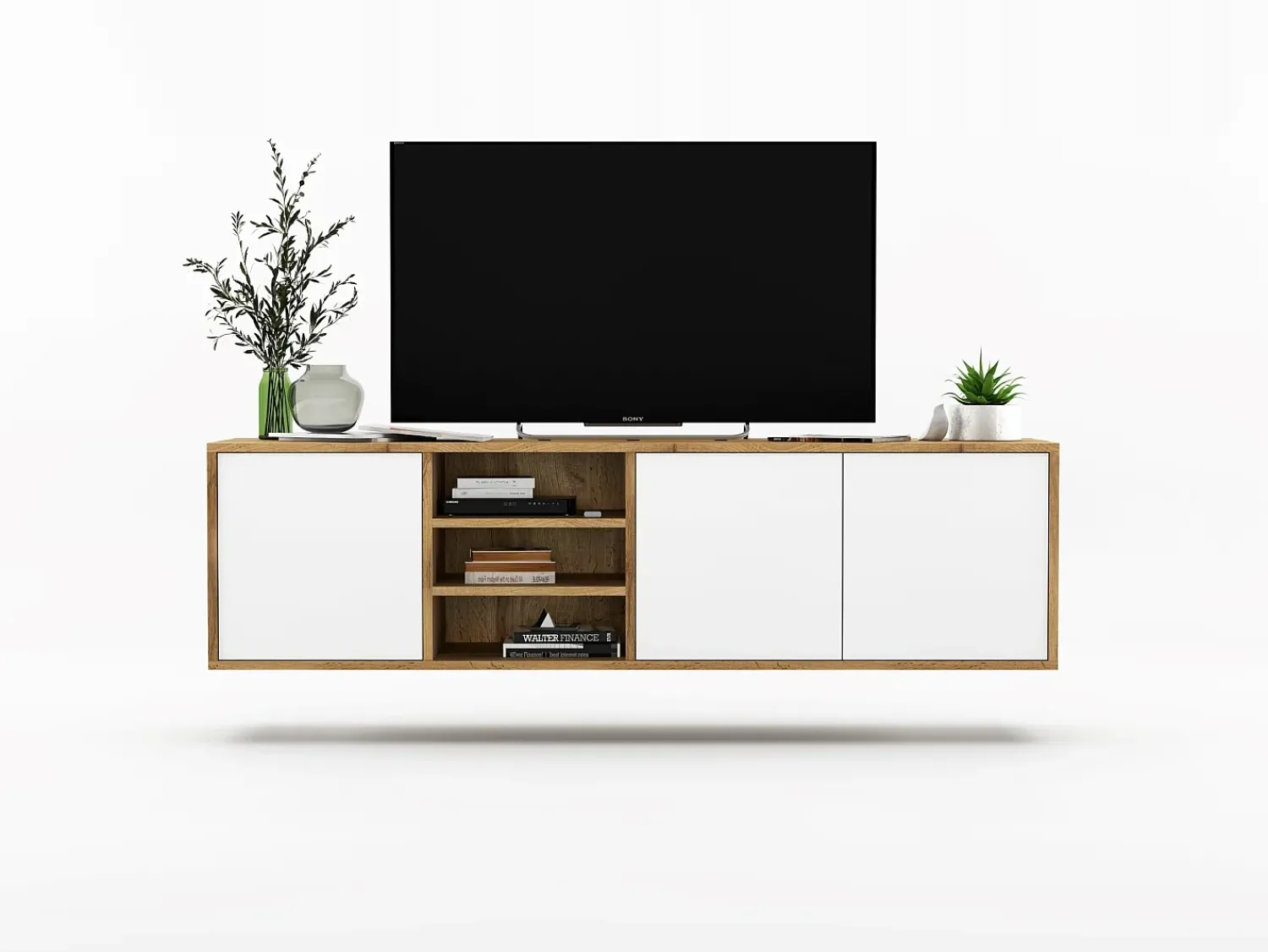 Móvel de TV com 3 portas e 1 nicho - estrutura carvalho wotan frentes fosco - 150 cm^ Móvel De Tv