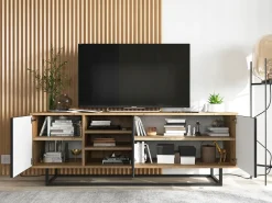 Best Móvel de TV com 3 portas e 1 nicho - corpo carvalho wotan, frentes mate - 150 cm, estrutura metálica Preto