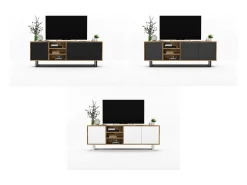 Best Móvel de TV com 3 portas e 1 nicho - corpo carvalho wotan, frentes mate - 150 cm, estrutura metálica Preto