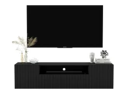Móvel de TV com 3 portas e nicho – Corpo mate, frentes ranhuradas mate – 150 cm^ Móvel De Tv