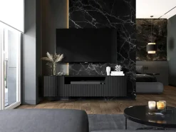 Móvel de TV com 3 portas e nicho – Corpo mate, frentes ranhuradas mate – 150 cm^ Móvel De Tv