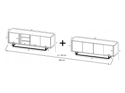 Clearance Móvel de TV com 7 portas e 1 nicho - estrutura carvalho wotan frentes mate - 300 cm, estrutura metálica Branco