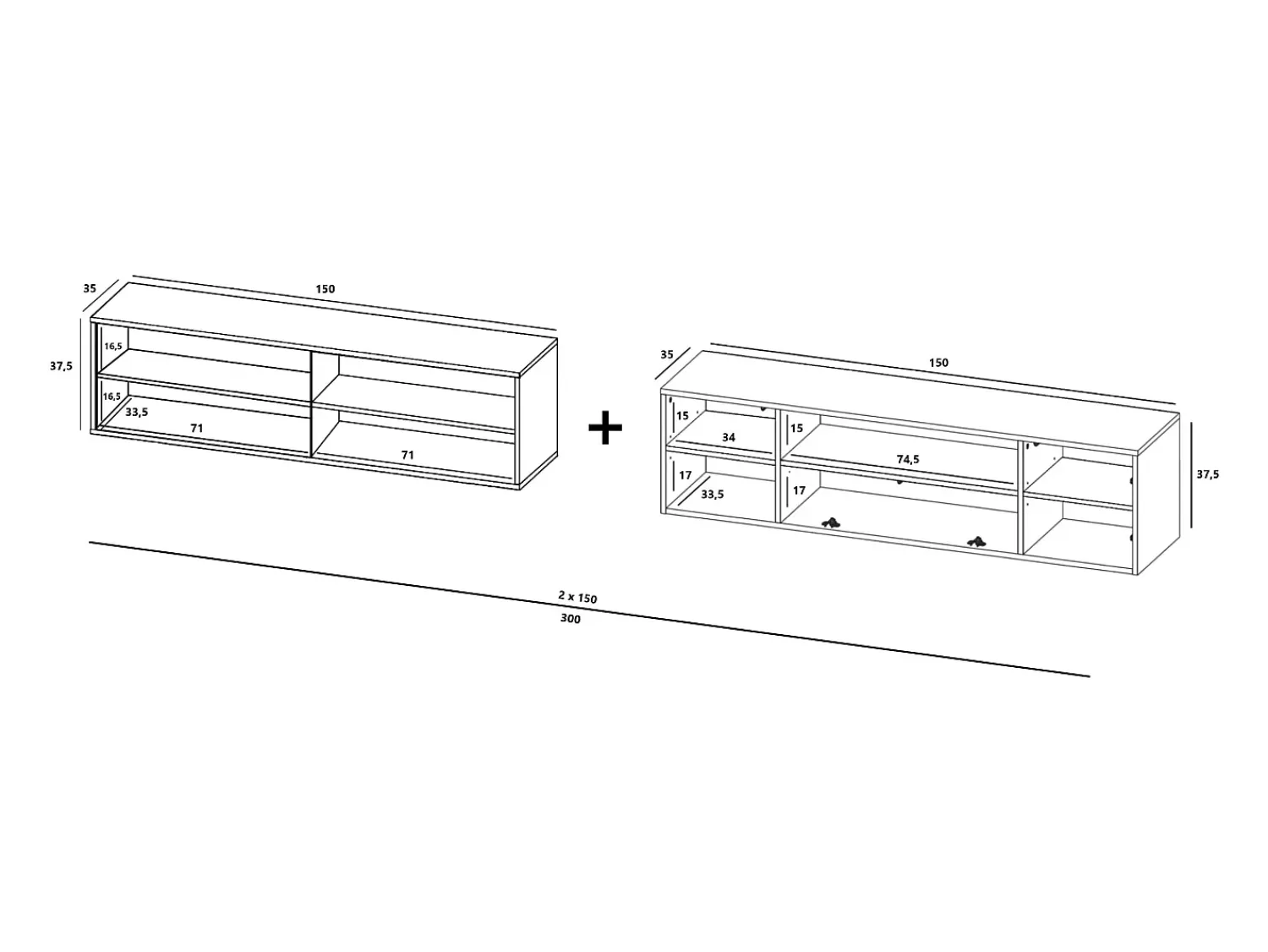 New Móvel de TV com 7 portas e nicho – corpo -marinho mate, frentes caneladas -marinho mate – 300 cm Azul
