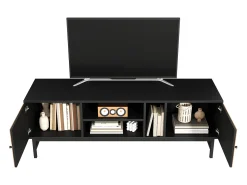 Móvel De Tv* Móvel de TV com 2 portas e 3 compartimentos, Móvel de TV com pés de suporte de metal, Preto