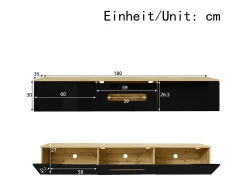 Móvel De Tv* Móvel de TV com 3 portas e 16 LEDs coloridos, Móvel de TV de parede para sala de estar em madeira, + madeira Preto