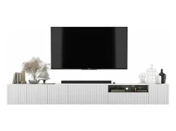 Móvel De Tv* Móvel de TV com 7 portas e nicho – corpo mate, fachadas caneladas mate – 300 cm Branco