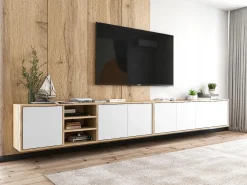 Móvel De Tv* Móvel de TV com 7 portas e 1 nicho - corpo carvalho wotan frentes mate - 300 cm Branco