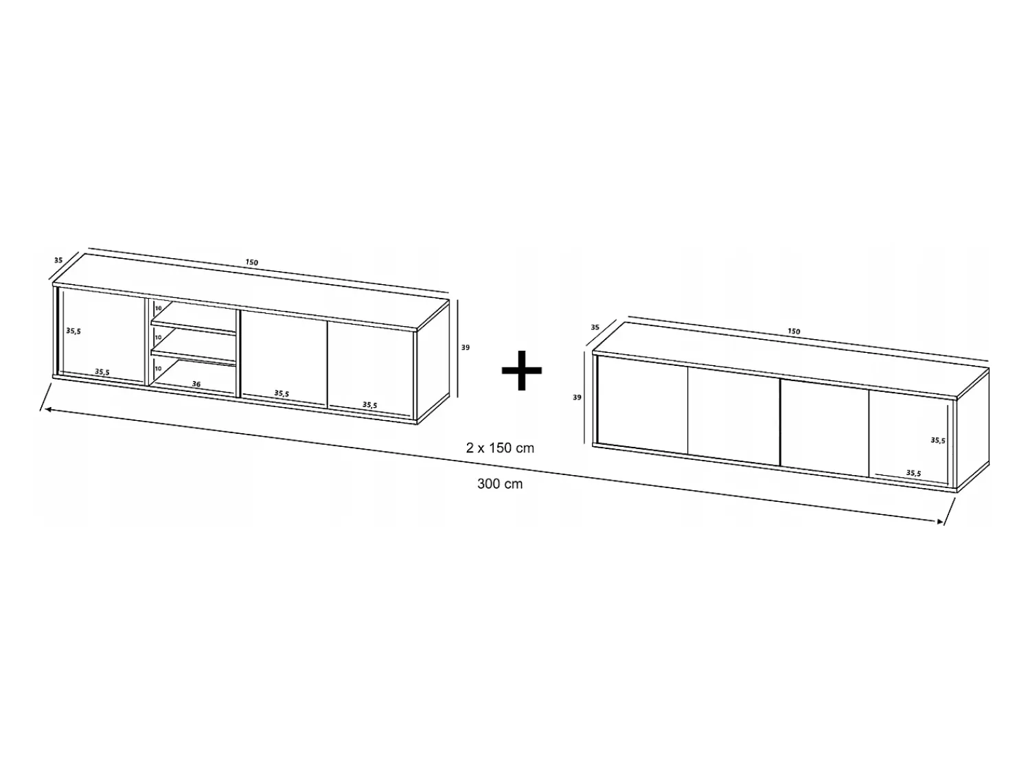 Móvel De Tv* Móvel de TV com 7 portas e 1 nicho - corpo carvalho wotan frentes mate - 300 cm Branco