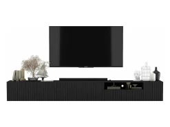 Outlet Móvel de TV com 7 portas e nicho – corpo mate, fachadas caneladas mate – 300 cm Preto