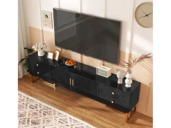 Best Merax Móvel de TV com 2 portas e 4 gavetas - 175 x 30 x 46 cm - Madeira MDF, pés e puxadores em metal dourado - Preto