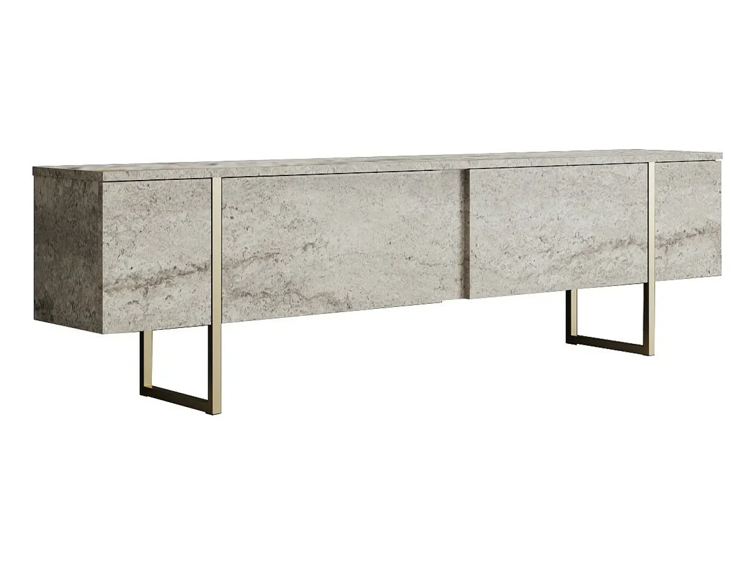 Móvel De Tv*Vente-unique Móvel de TV com 2 portas efeito travertino e dourado - ZIRELDA Bege