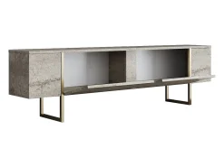 Móvel De Tv*Vente-unique Móvel de TV com 2 portas efeito travertino e dourado - ZIRELDA Bege