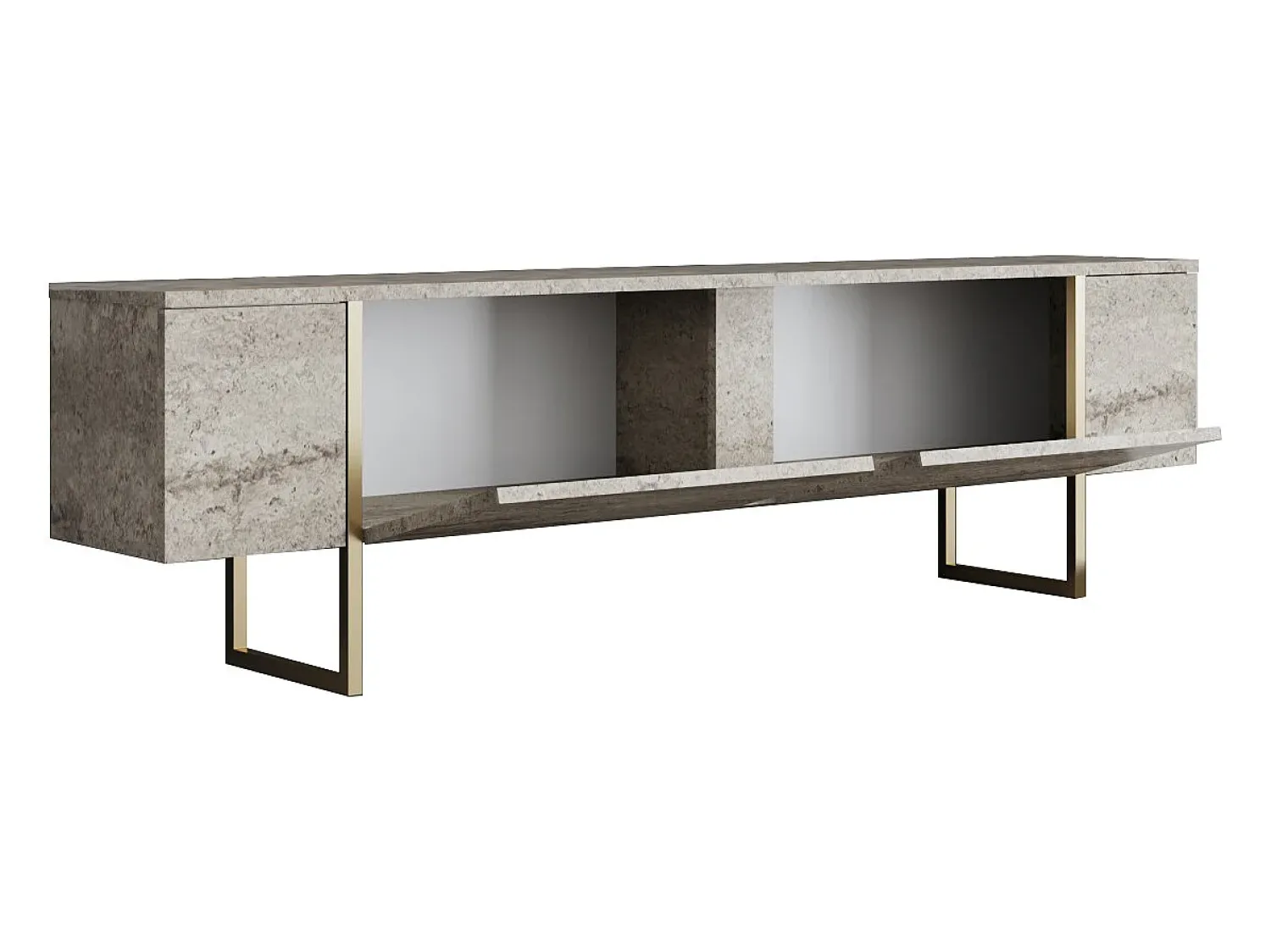Móvel De Tv*Vente-unique Móvel de TV com 2 portas efeito travertino e dourado - ZIRELDA Bege