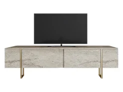 Móvel De Tv*Vente-unique Móvel de TV com 2 portas efeito travertino e dourado - ZIRELDA Bege