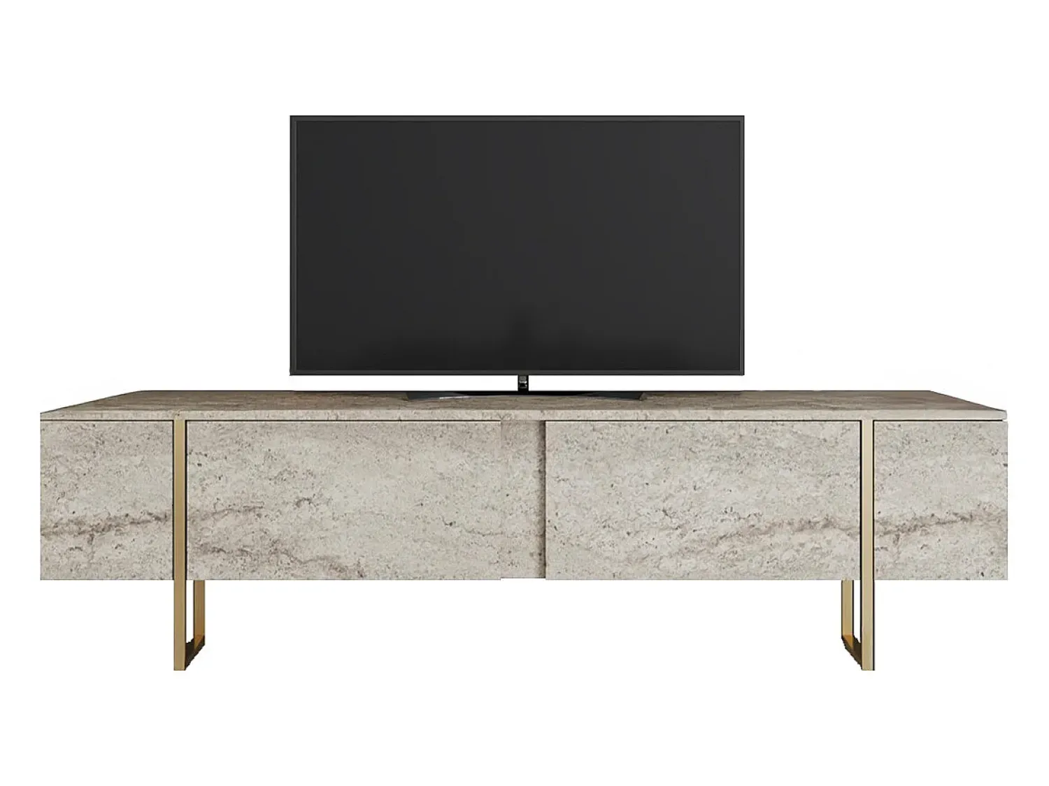 Móvel De Tv*Vente-unique Móvel de TV com 2 portas efeito travertino e dourado - ZIRELDA Bege