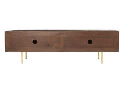 Móvel De Tv*Maison Céphy Móvel de TV com 2 portas em madeira de mangueira e metal natural e dourado - NEVILI Natural escuro / Dourado