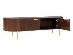 Móvel De Tv*Maison Céphy Móvel de TV com 2 portas em madeira de mangueira e metal natural e dourado - NEVILI Natural escuro / Dourado