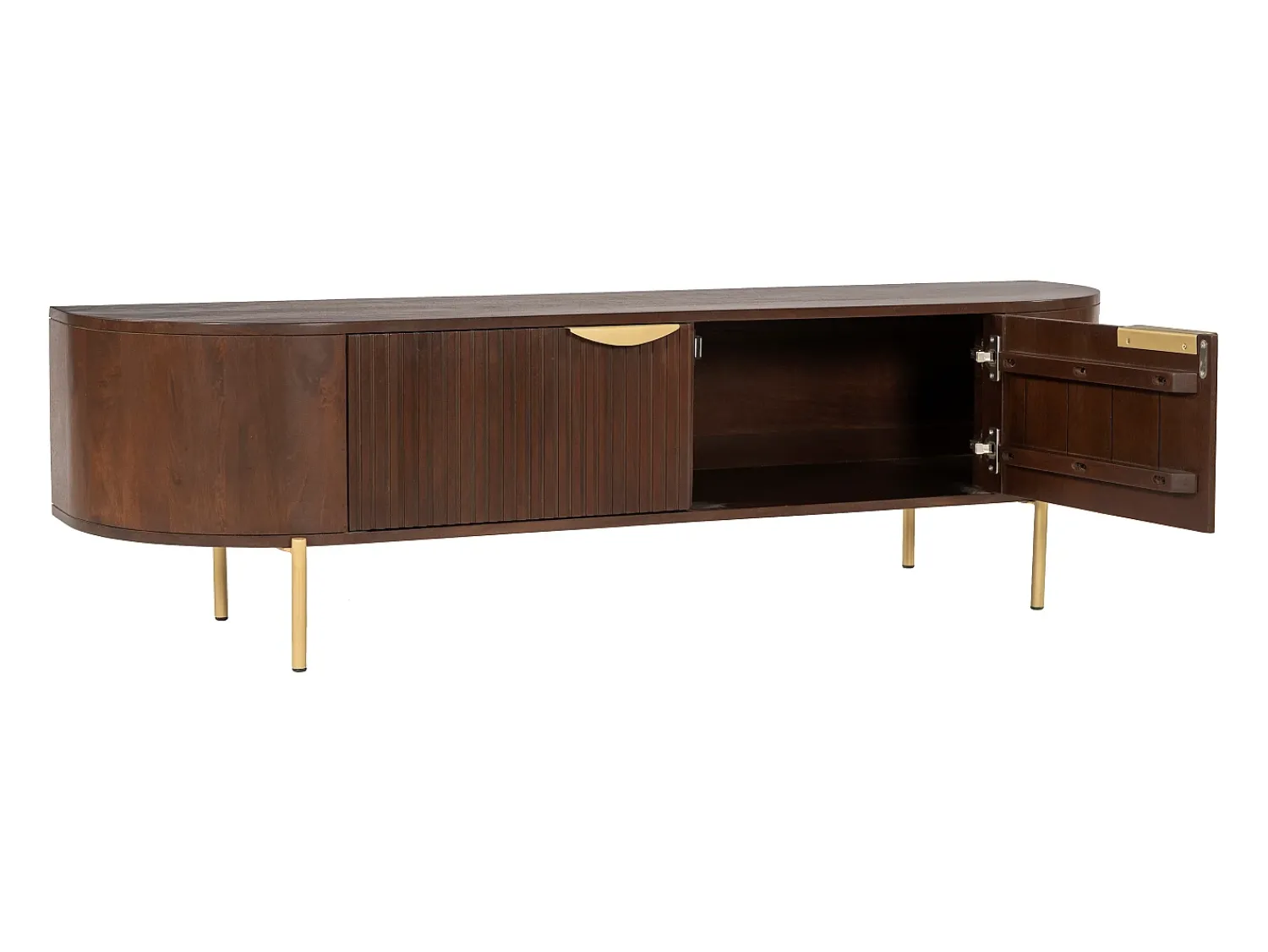 Móvel De Tv*Maison Céphy Móvel de TV com 2 portas em madeira de mangueira e metal natural e dourado - NEVILI Natural escuro / Dourado
