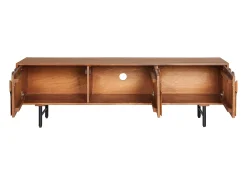 Sale Maison Céphy Móvel de TV com 3 portas em madeira de mangueira e metal preto, cor natural - MIZORAM Natural escuro / Natural claro