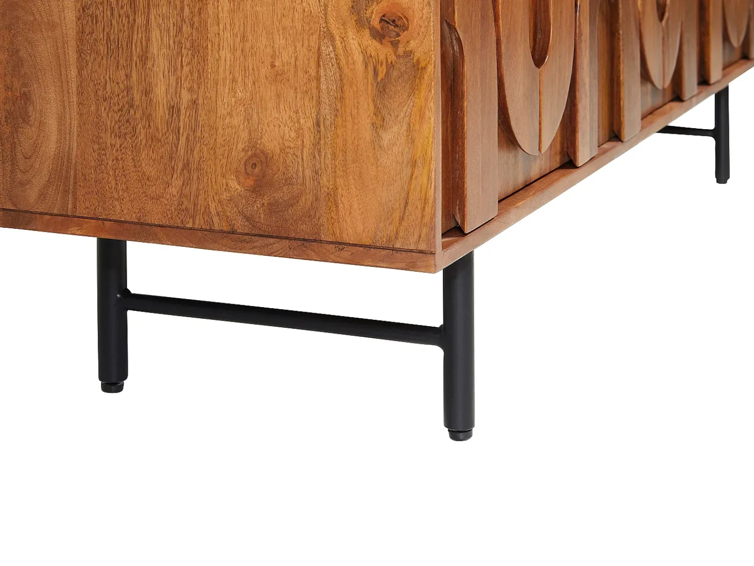 Sale Maison Céphy Móvel de TV com 3 portas em madeira de mangueira e metal preto, cor natural - MIZORAM Natural escuro / Natural claro