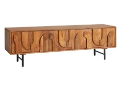Sale Maison Céphy Móvel de TV com 3 portas em madeira de mangueira e metal preto, cor natural - MIZORAM Natural escuro / Natural claro
