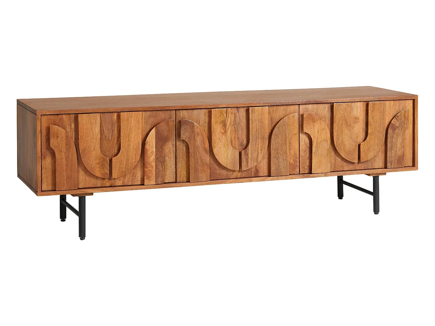 Sale Maison Céphy Móvel de TV com 3 portas em madeira de mangueira e metal preto, cor natural - MIZORAM Natural escuro / Natural claro