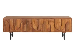 Sale Maison Céphy Móvel de TV com 3 portas em madeira de mangueira e metal preto, cor natural - MIZORAM Natural escuro / Natural claro