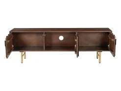 Maison Céphy Móvel de TV com 3 portas em madeira de mangueira e metal dourado, - MIZORAM Natural escuro