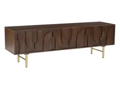 Maison Céphy Móvel de TV com 3 portas em madeira de mangueira e metal dourado, - MIZORAM Natural escuro