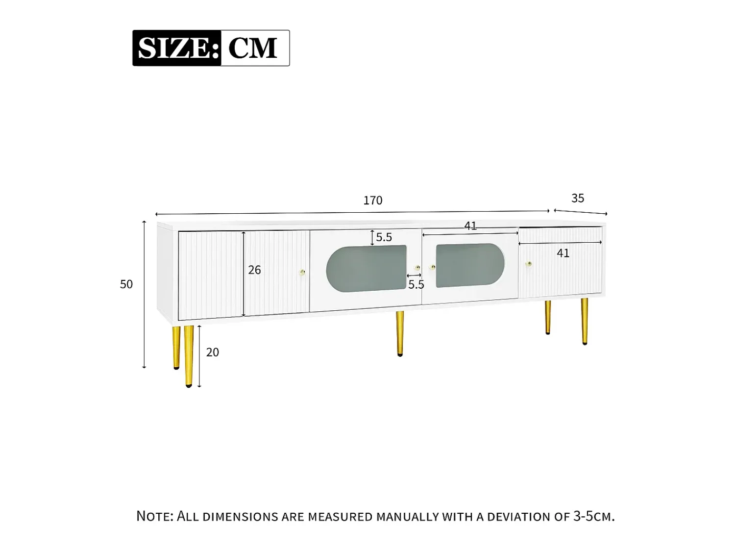 Móvel De Tv*Merax Móvel de TV com 2 portas listradas e 2 portas de vidro - 170 x 35 x 50 cm - Aglomerado - Branco
