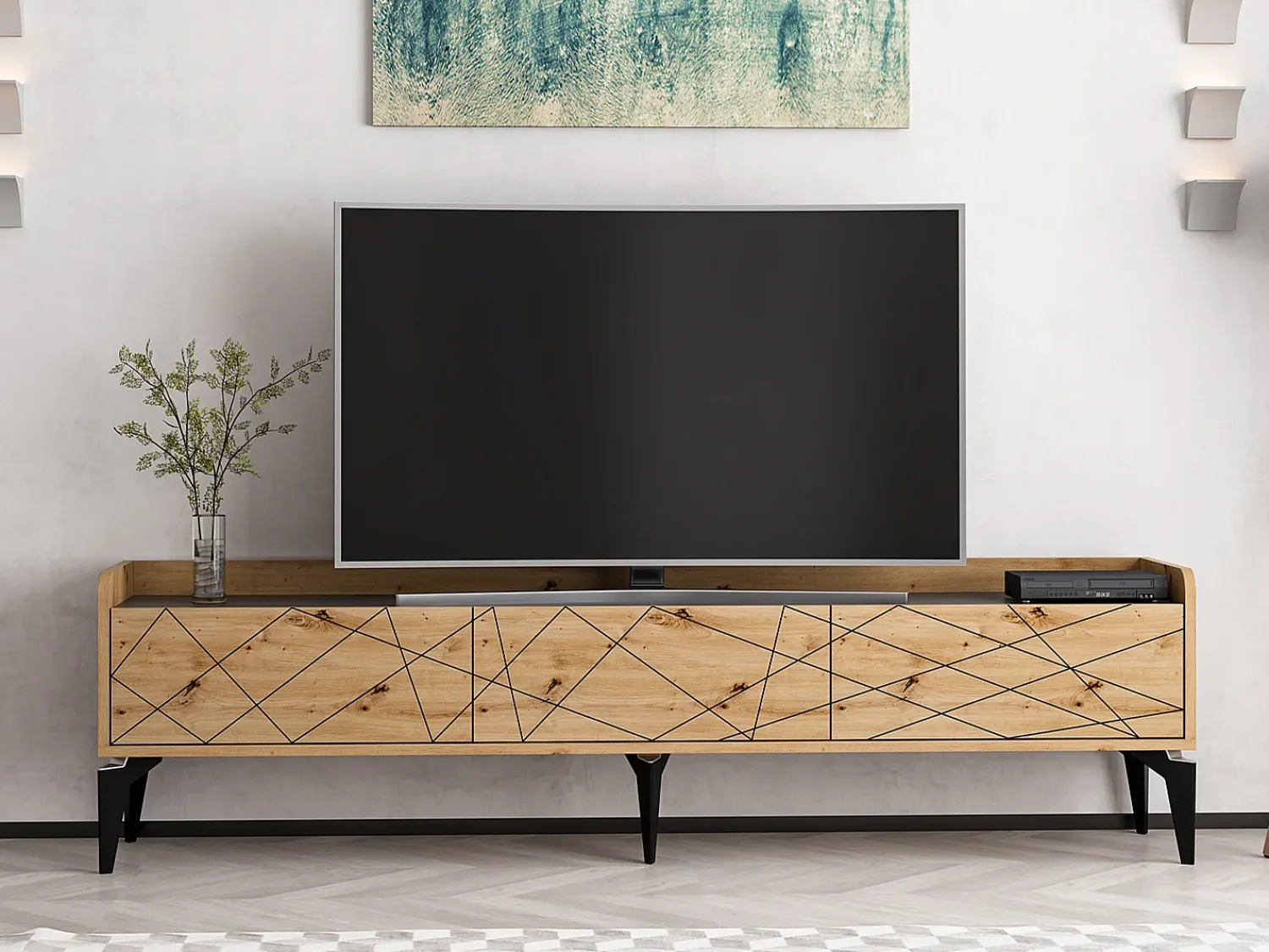 Móvel De Tv*Vente-unique Móvel de TV com 3 portas natural e antracite - MONALIA Cinza antracite / Natural claro