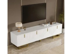 Merax Móvel de TV com 4 portas texturizadas - 160 x 38 x 44,5 cm - puxadores e pés dourados - aglomerado -^ Móvel De Tv