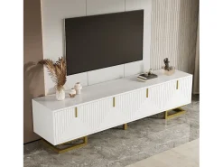 Merax Móvel de TV com 4 portas texturizadas - 160 x 38 x 44,5 cm - puxadores e pés dourados - aglomerado -^ Móvel De Tv