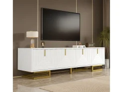 Merax Móvel de TV com 4 portas texturizadas - 160 x 38 x 44,5 cm - puxadores e pés dourados - aglomerado -^ Móvel De Tv