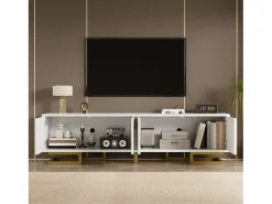 Merax Móvel de TV com 4 portas texturizadas - 160 x 38 x 44,5 cm - puxadores e pés dourados - aglomerado -^ Móvel De Tv