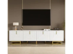 Merax Móvel de TV com 4 portas texturizadas - 160 x 38 x 44,5 cm - puxadores e pés dourados - aglomerado -^ Móvel De Tv
