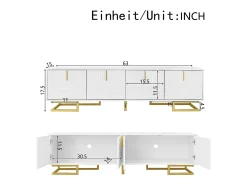 Merax Móvel de TV com 4 portas texturizadas - 160 x 38 x 44,5 cm - puxadores e pés dourados - aglomerado -^ Móvel De Tv