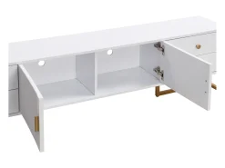 Outlet Móvel de TV com armazenamento, 2 portas e 4 gavetas, Móvel de TV baixo, Pés e puxadores dourados, Branco