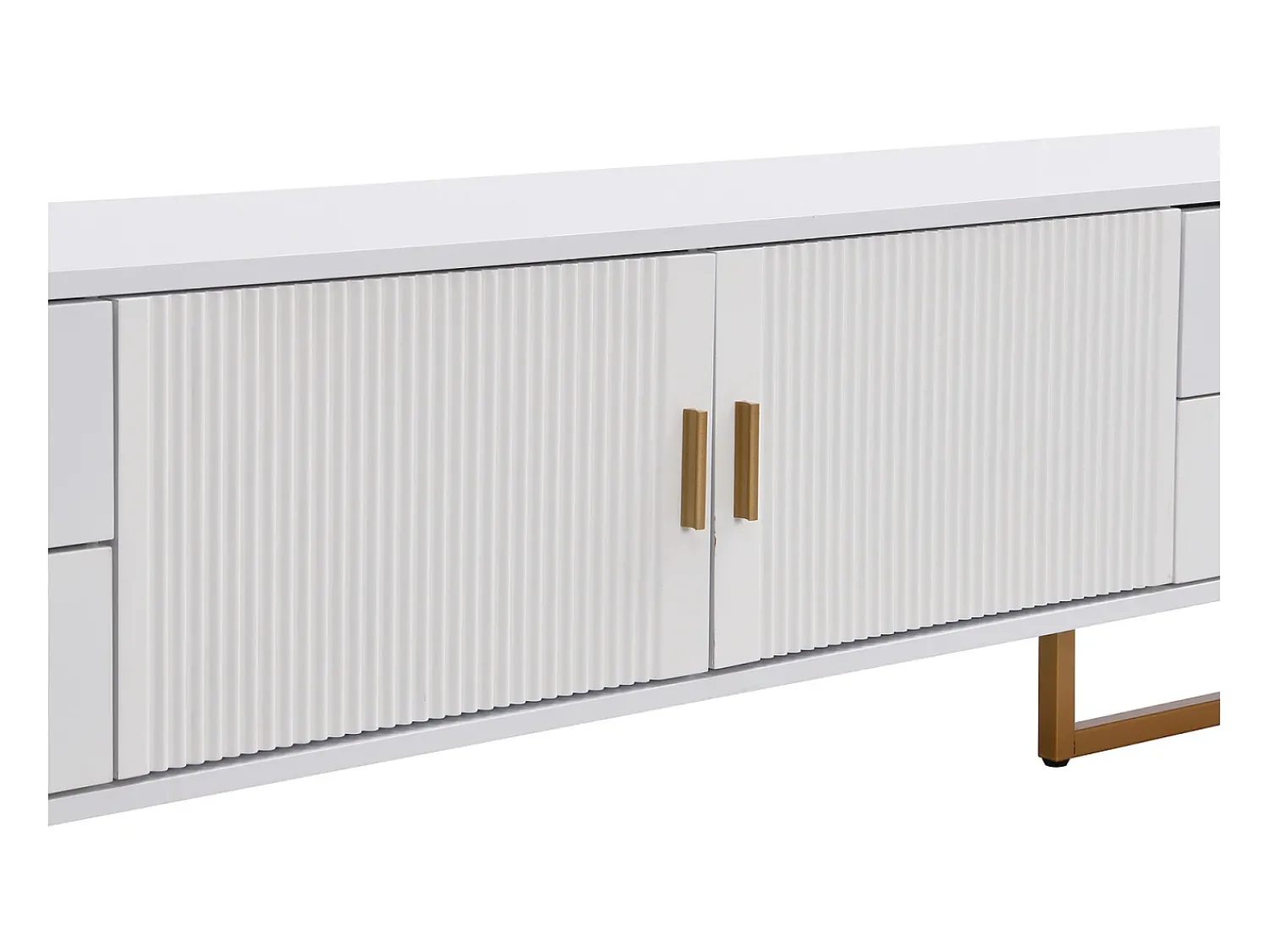 Outlet Móvel de TV com armazenamento, 2 portas e 4 gavetas, Móvel de TV baixo, Pés e puxadores dourados, Branco