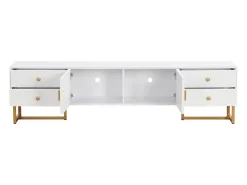 Outlet Móvel de TV com armazenamento, 2 portas e 4 gavetas, Móvel de TV baixo, Pés e puxadores dourados, Branco