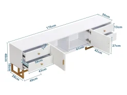 Outlet Móvel de TV com armazenamento, 2 portas e 4 gavetas, Móvel de TV baixo, Pés e puxadores dourados, Branco