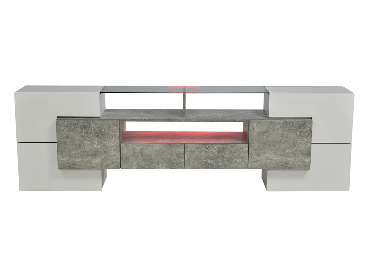 Móvel De Tv* Móvel de TV com armazenamento, 6 portas e 2 gavetas, Móvel de TV moderno com luz LED, cinza + Branco