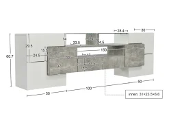 Móvel De Tv* Móvel de TV com armazenamento, 6 portas e 2 gavetas, Móvel de TV moderno com luz LED, cinza + Branco