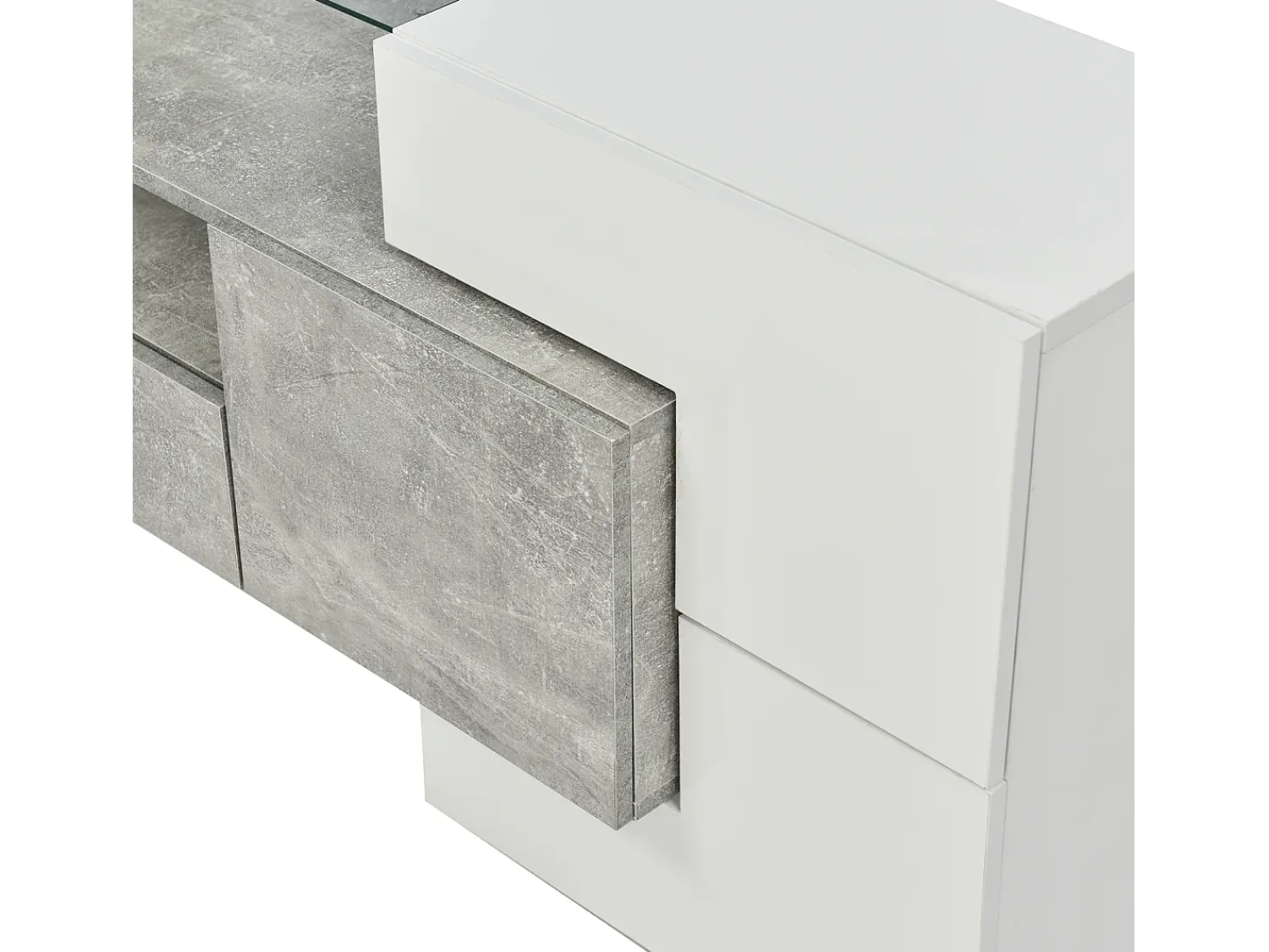 Móvel De Tv* Móvel de TV com armazenamento, 6 portas e 2 gavetas, Móvel de TV moderno com luz LED, cinza + Branco