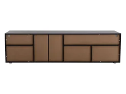 Hot Móvel de TV com armazenamento, 3 portas e 2 prateleiras de vidro, Móvel de TV com LED variável, Preto