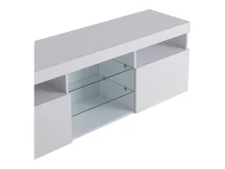 Móvel De Tv| Móvel de TV com armazenamento, 3 portas e 2 prateleiras de vidro, Móvel de TV com LED variável, Branco