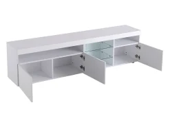 Móvel De Tv| Móvel de TV com armazenamento, 3 portas e 2 prateleiras de vidro, Móvel de TV com LED variável, Branco